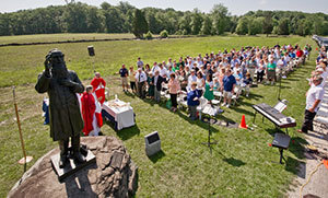 President Rev. John Jenkins, C.S.C., offers mass in honor of the 150th anniversary of the Battle of Gettysburg at the statue of former Notre Dame president Rev. William Corby, C.S.C., in Gettysburg National Military Park