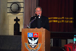 Rev. John I. Jenkins, C.S.C., gives an address Feb. 6 at St. Xavier's College in Mumbai