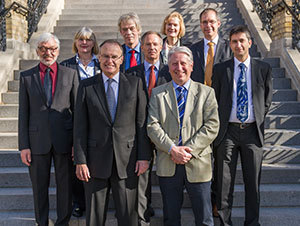Nick Entrikin (front left) poses with Bernhard Eitel, rector of Heidelberg University, Germany, and other representatives of Heidelberg University