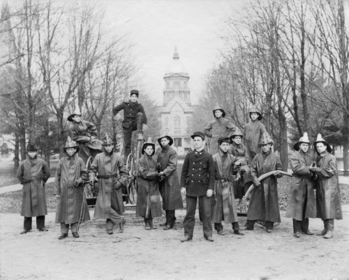 Notre Dame Fire Department poses in front of the Administration Building in 1899 (Credit: Notre Dame Archives - not for reuse)