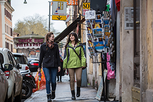 Samantha Lessen ’15 and Alexa Rakoski ’15 walk near the Notre Dame Rome Centre in Rome