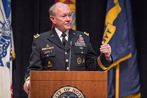 Gen. Martin Dempsey, then Chairman of the Joint Chiefs of Staff, speaks in Carey Auditorium