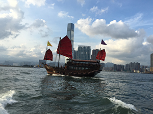 Sampan boat in Hong Kong harbor
