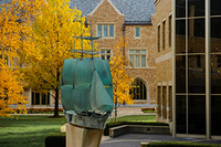 Ship in the Mendoza College of Business courtyard