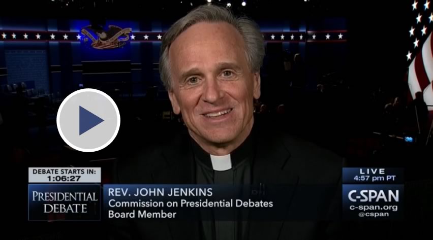 Screenshot of Father Jenkins appearance on C-SPAN