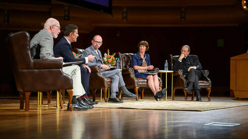 The 2019-20 Notre Dame Forum: “Rebuild My Church’: Crisis and Response,” with a discussion on “The Church Crisis: where Are We Now?” held at the DeBartolo Performing Arts Center. Photo by Barbara Johnston/University of Notre Dame.