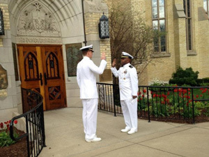 Tom Catalano commissioning near the east entrance of the Basilica of the Sacred Heart, University of Notre Dame, 2014