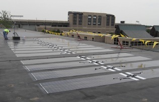 Solar paneling on the roof of Fitzpatrick Hall of Engineering