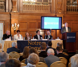 U.S. Senator from Illinois Dick Durbin introduces a panel discussion about Haiti at the Notre Dame Forum on Global Development in Washington D.C.