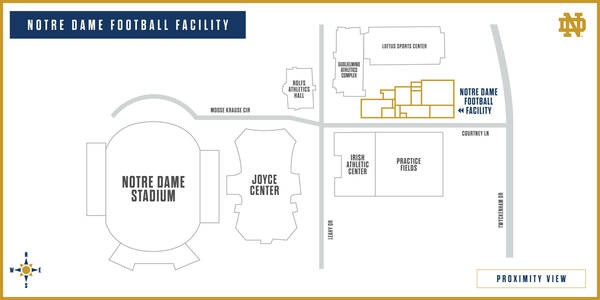 An illustrated map showing the location of the new Jack and Kathy Shields Family Hall.