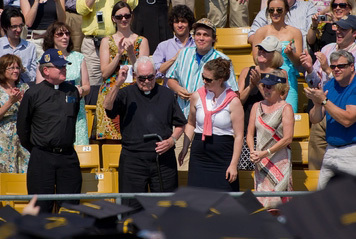 Father Hesburgh is recognized in the stands at Commencement 2012