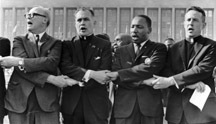 Father Hesburgh, second from left, stands with Martin Luther King Jr. and others in Chicago, 1964