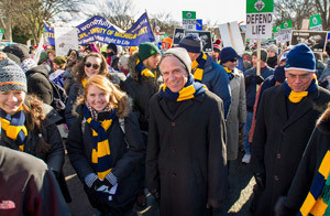 University president Rev. John Jenkins C.S.C. walks with Notre Dame students during the 2014 March for Life in Washington, D.C.