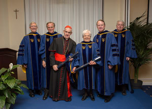 The University of Notre Dame conferred an honorary Doctor of Laws degree on Cardinal Jean-Louis Tauran and Maria Voce at the Notre Dame Rome Centre