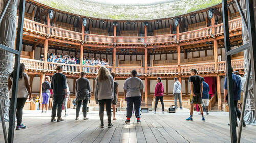 The Robinson Shakespeare Company members take a class at the Globe Theatre in London.