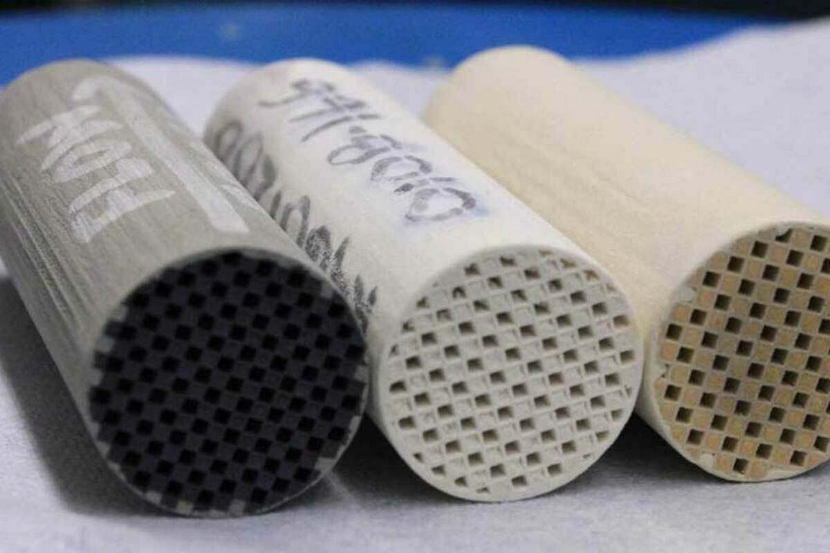 Sample cores from particulate filters used in testing