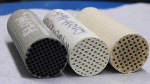 Sample cores from particulate filters used in testing