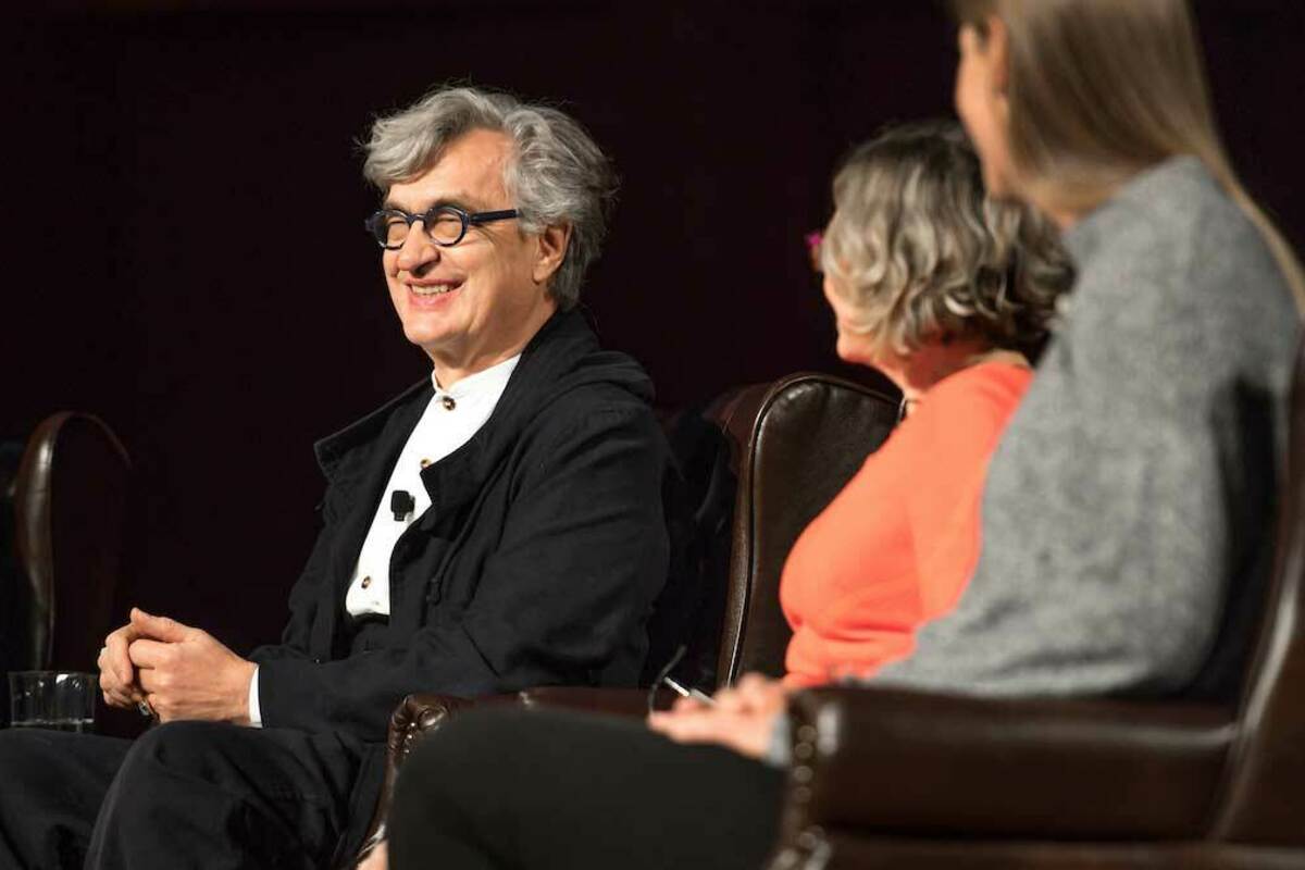 Film director Wim Wenders answers questions following a screening of his film "Pope Francis: A Man of His Word." Photo by Matt Cashore/University of Notre Dame