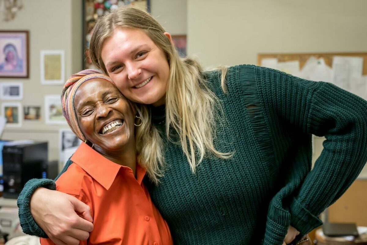 Senior Rebecca Nunge, right, poses for a photo with Debra Stanley, founder of the nonprofit Imani Unidad. Photo by Matt Cashore/University of Notre Dame.