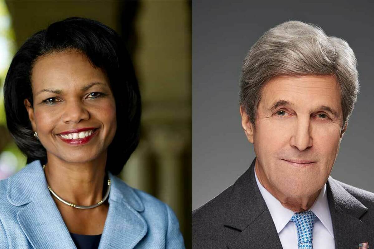 Former Secretaries of State Condoleezza Rice and John Kerry