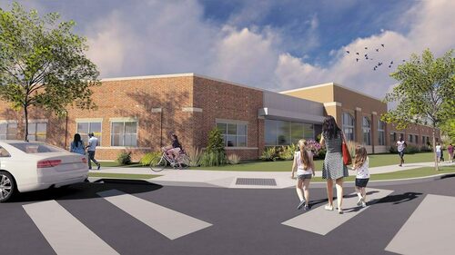 The Robinson Community Learning Center (RCLC) exterior rendering
