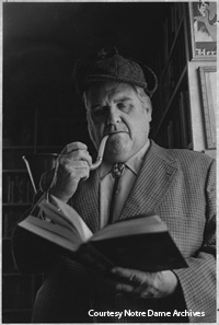 The Hesburgh Library’s Eric Gill and G.K. Chesterton collections were acquired from John Bennett Shaw ’37, here dressed as Sherlock Holmes. Shaw also amassed one of the world’s largest collections of “Sherlockiana,” now housed in the University of Minnesota. The discovery of an unpublished essay by Michael J. Crowe in Shaw’s Sherlock Holmes collection led to the recent publication of Crowe’s eighth book, “Ronald Knox and Sherlock Holmes: The Origins of Sherlockian Studies.”