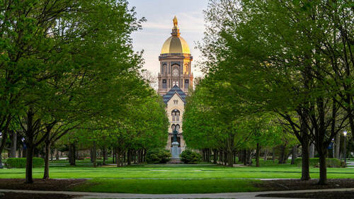 The Main Building just after sunrise. Photo by Barbara Johnston/University of Notre Dame.