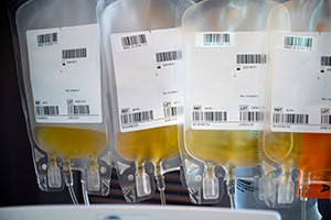 Convalescent plasma with COVID-19 antibodies. Photo by Matt Cashore/University of Notre Dame.
