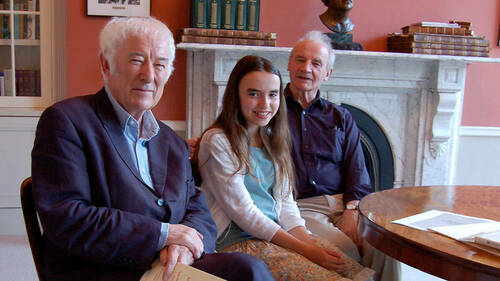 Seamus Deane and his daughter Iseult (right), with Deane's longtime friend and fellow poet Seamus Heaney (foreground) at O'Connell House, Notre Dame's gateway in Dublin.