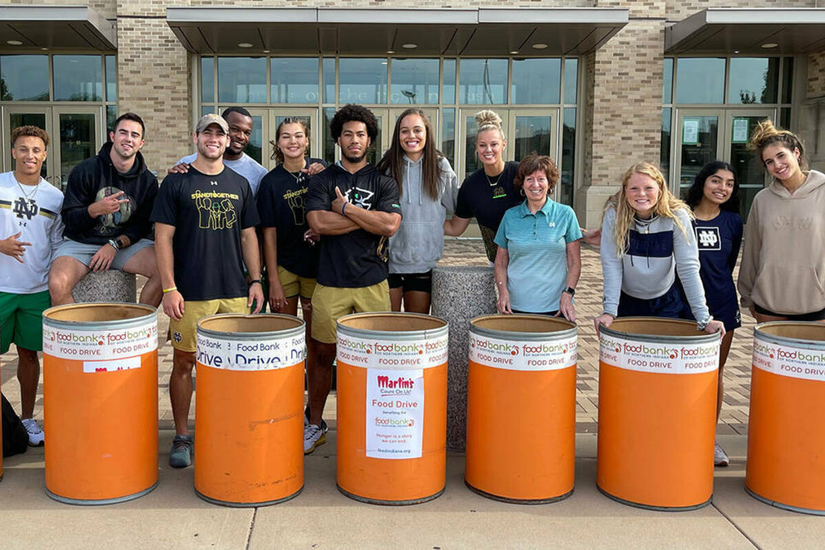 Student-athletes representing women’s basketball, hockey, baseball, women’s lacrosse and more accepted donations of canned and boxed foods and baking products