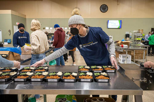 Law students volunteer at Cultivate Culinary in South Bend as part of the MLK Day of Service 2022.