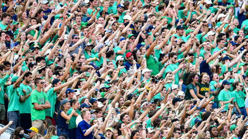 Student section during the football game against Toledo. (photo by Matt Cashore/University of Notre Dame)