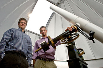 Astrophysicists Nicholas Lehner and Chris Howk with Napoleon Telescope