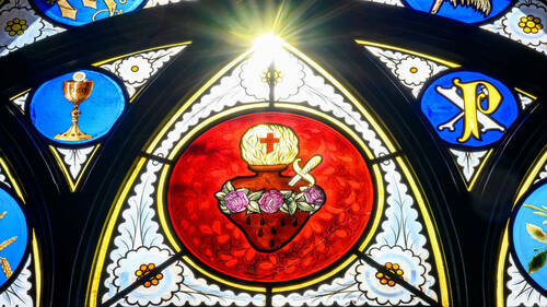 Stained glass window in the Basilica of the Sacred Heart (Photo by Matt Cashore/University of Notre Dame)