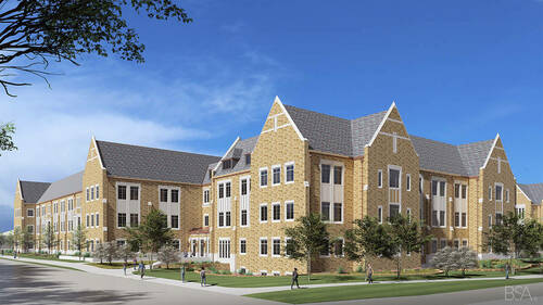 Rendering of a second building connected to the original McCourtney Hall