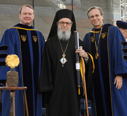 Archbishop Demetrios receives honorary doctorate. With Richard C. Notebaert (left) and Rev. John I. Jenkins, C.S.C. (right)