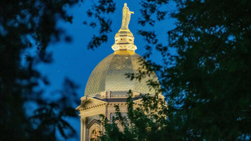 Golden Dome after sunset. (Photo by Barbara Johnston/University of Notre Dame)