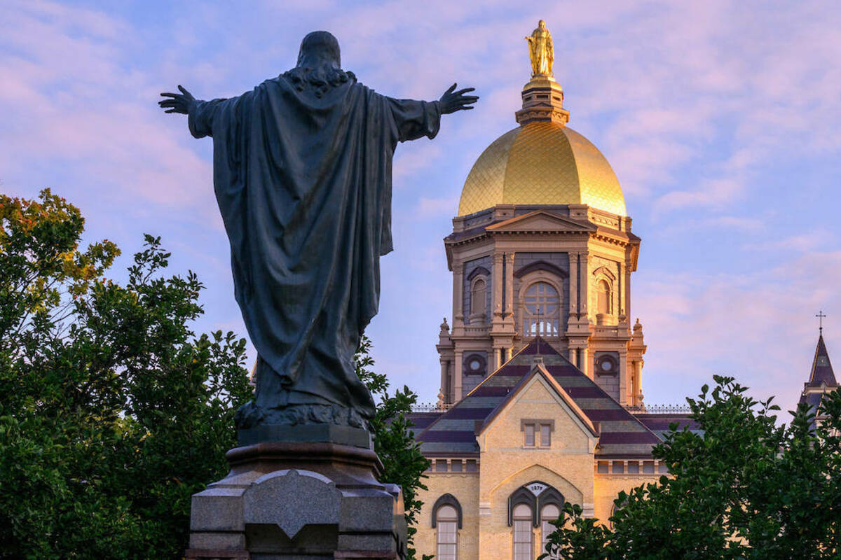 Jesus Statue on Main Quad (Photo by Matt Cashore/University of Notre Dame)