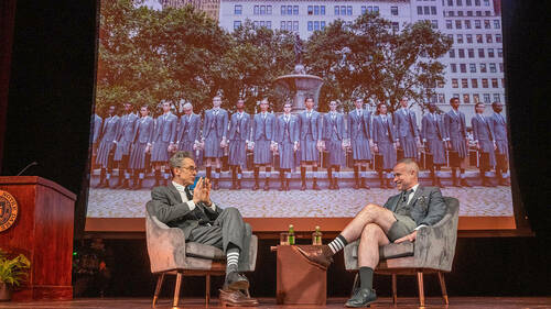 “The Making of Thom Browne,” a conversation between Browne and Michael Hainey. (Photo by Barbara Johnston/University of Notre Dame)