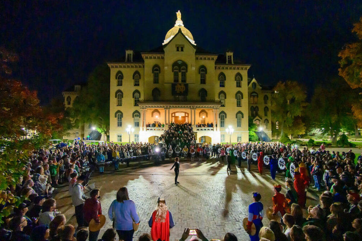 Midnight Drummers Circle the night before a home football game (Photo by Matt Cashore/University of Notre Dame)