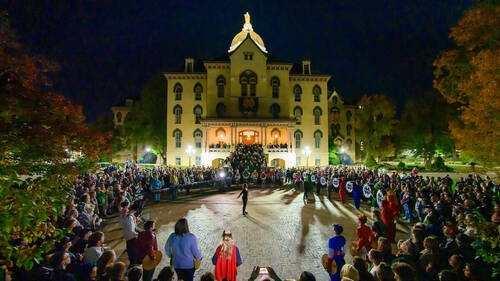 Midnight Drummers Circle the night before a home football game (Photo by Matt Cashore/University of Notre Dame)