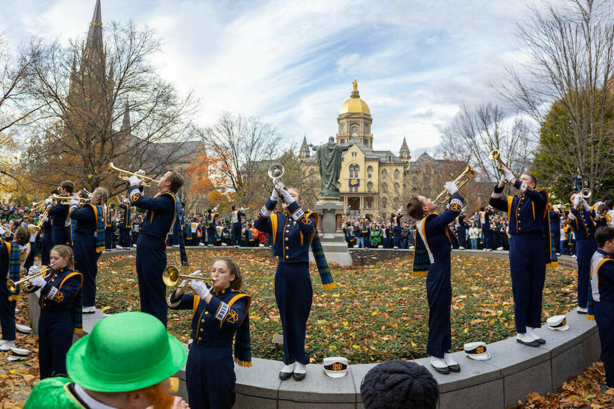 Trumpets at the Dome. (photo by Ian Baker/University of Notre Dame)