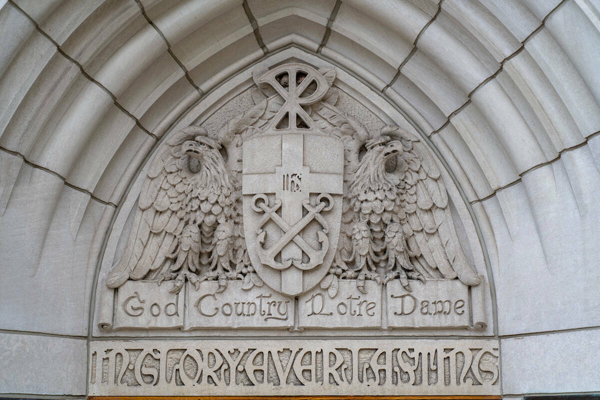 Basilica of the Sacred Heart, World War I, God Country Notre Dame entrance. (Photo by Barbara Johnston/University of Notre Dame)
