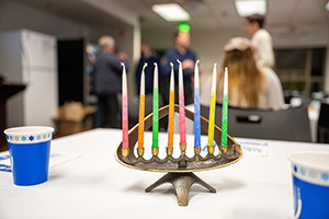Notre Dame faculty, staff and students celebrate Hanukkah on campus. (Photo by Barbara Johnston/University of Notre Dame)