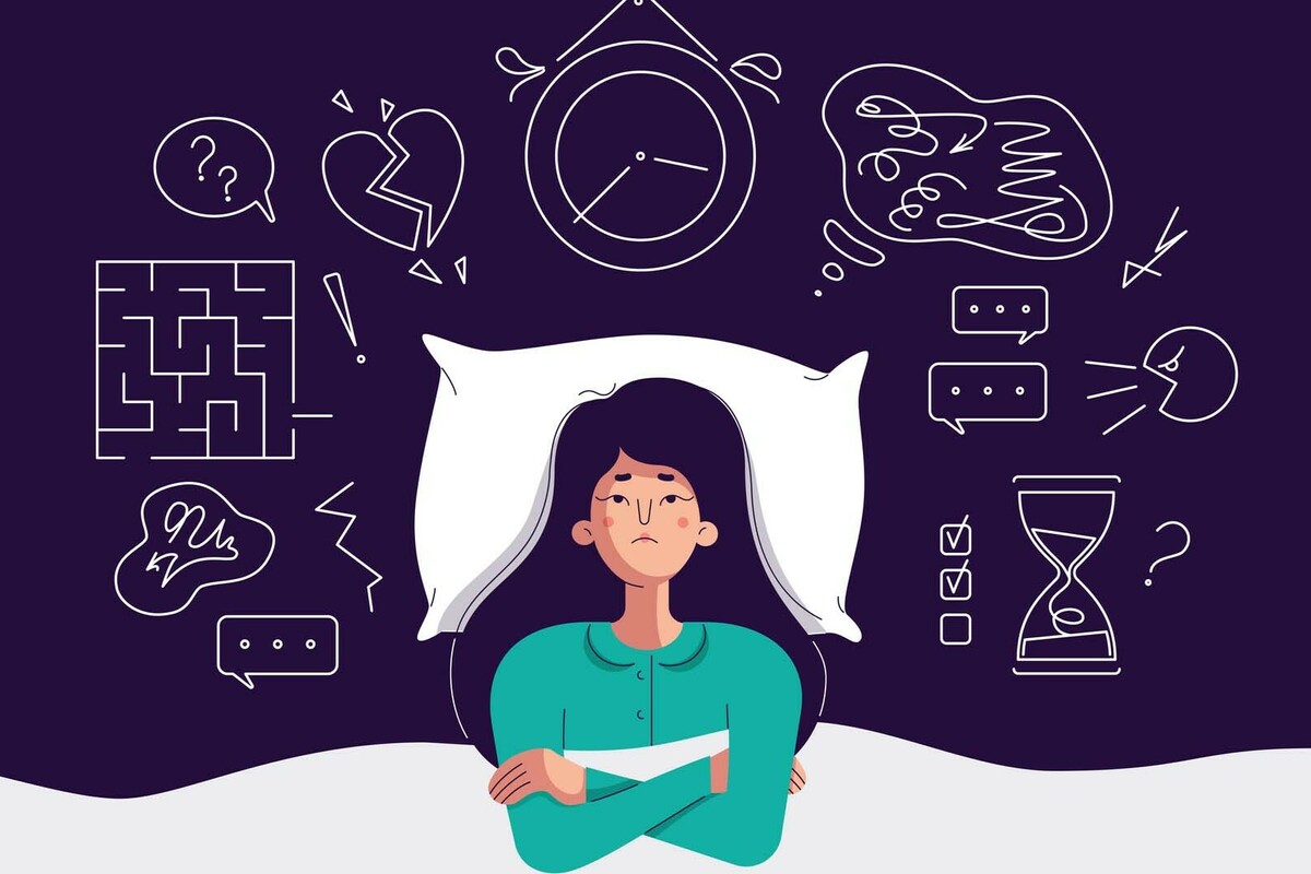 Purple Woman Stress Sleep Graphic