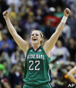 Brittany Mallory celebrates after the Irish knocked off UConn in the women's basketball NCAA semifinals