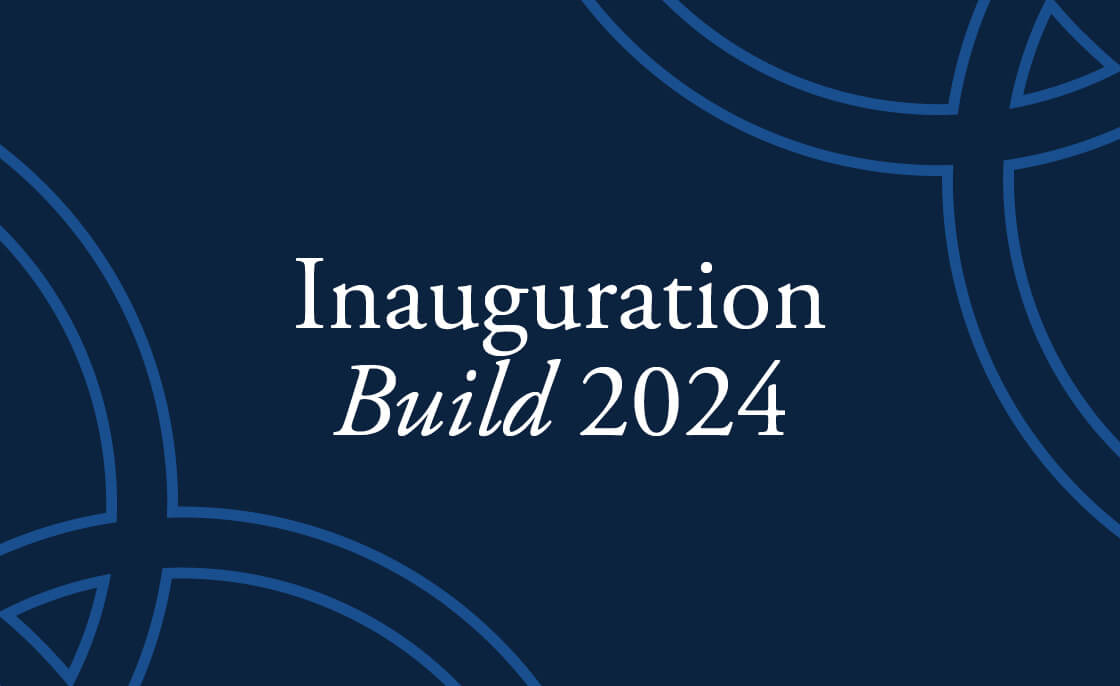 Inauguration Build 2024 Logo, white lettering on blue background.