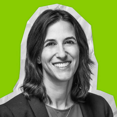 Sara Marcus, an assistant professor of English and Notre Dame expert, on a lime green background