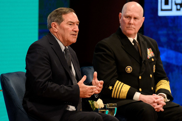 Ambassador Joe Donnelly, former U.S. Ambassador to the Vatican and Former U.S. Senator, speaks at the 2024 Notre Dame Forum. Ambassador Donnelly was joined by Admiral Christopher W. Grady, Vice Chairman of the Joint Chiefs of Staff and University of Notre Dame Provost John McGreevy in a conversation titled "Advancing Peace in a Fractured World."