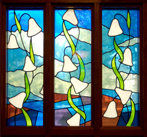 A stained-glass window in Pangborn Chapel